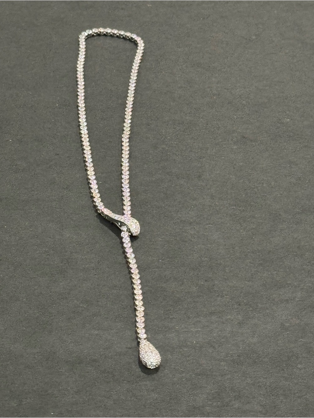 Elegant Silver-Tone Crystal Lariat Necklace - Sparkling Clear